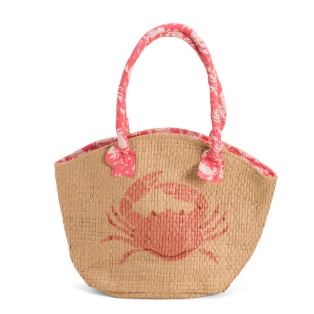LULU‎ Red Crab Large Tote Print Scarf Handles Beach Coastal Summer Bag NWT